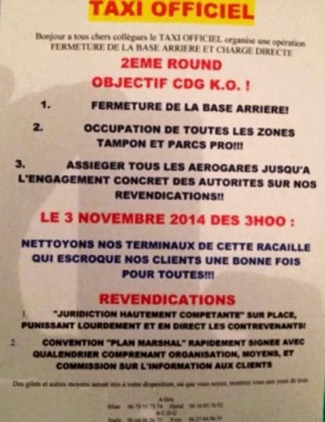 Grève taxis le 4 novembre 2014